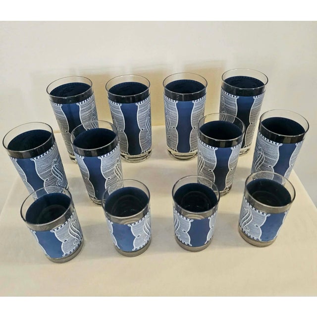 1950s 1950s Mid Century Modern Royal China “Currier & Ives” Blue & White Tumbler Set - 12 Pieces For Sale - Image 5 of 9
