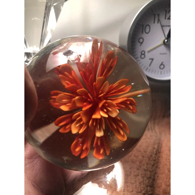 Vintage Round Paperweight With Orange Flower For Sale - Image 10 of 10