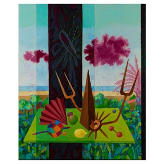 Leo Guida, Finestra con Natura Morta, Oil on Canvas, 1970s, Framed For Sale