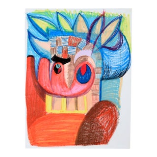 Abstracted Cubist Turkey Portrait in Pastel on Paper by Michael William Eggleston For Sale