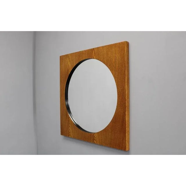 Large Oak Square Mirror, Former Czechoslovakia, 1970s For Sale - Image 4 of 12