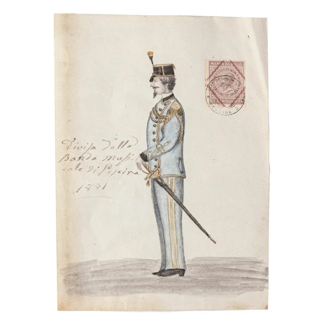 Musical Uniform is an original painting in mixed media, ink, pastels and watercolor, realized in 1881 by an Anonymous...