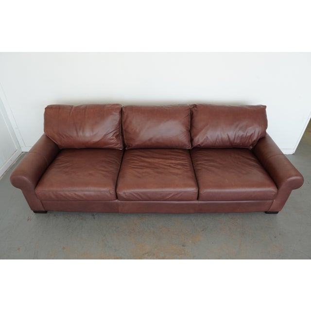Modern Pottery Barn Turner Roll Arm Leather Sofa For Sale - Image 3 of 15