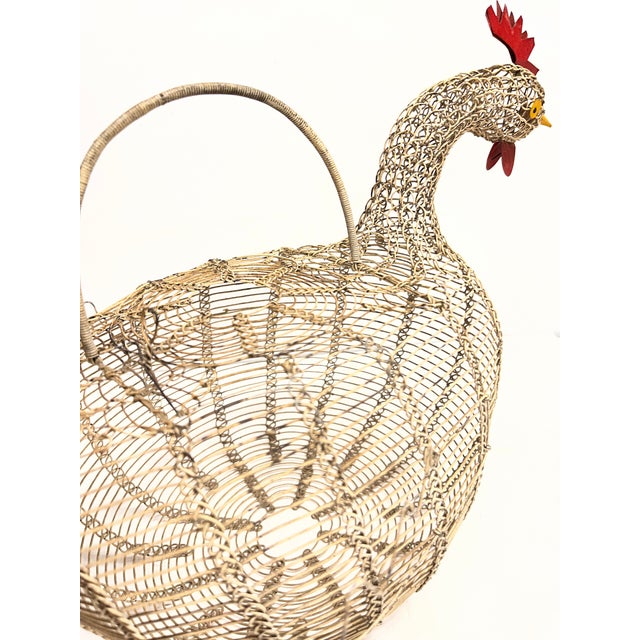 Black Vintage Wire Folk Art Rooster Egg Basket For Sale - Image 8 of 9