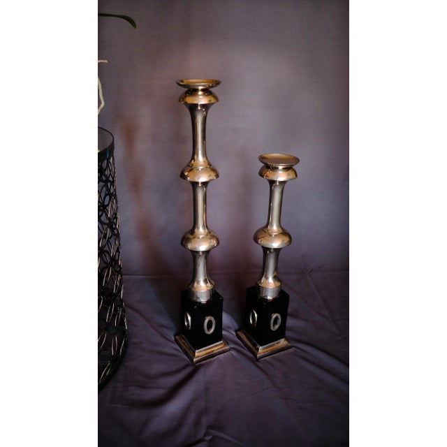 Sophisticated Vintage Floor Candle Holders - 1960s Silver-Plated Set