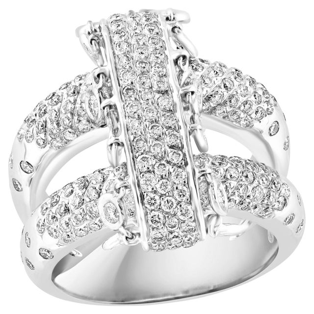 2.9 Ct Micro Pave Diamond 18 Karat White Gold Hanging Diamond Ring Size 7 For Sale - Image 15 of 18