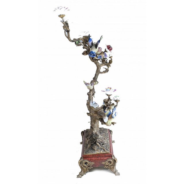 Blue French Bronze Branches with Porcelain Birds and Flowers, Set of 2 For Sale - Image 8 of 18