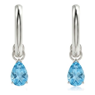 Blue Topaz Solitaire Drop, Dainty Unique Statement Earrings for Woman - A Pair For Sale