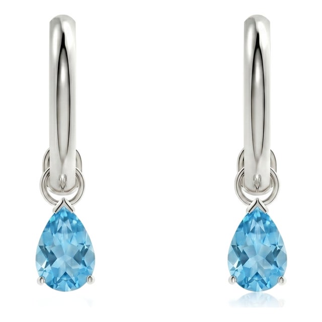 Blue Topaz Solitaire Drop, Dainty Unique Statement Earrings for Woman - A Pair For Sale