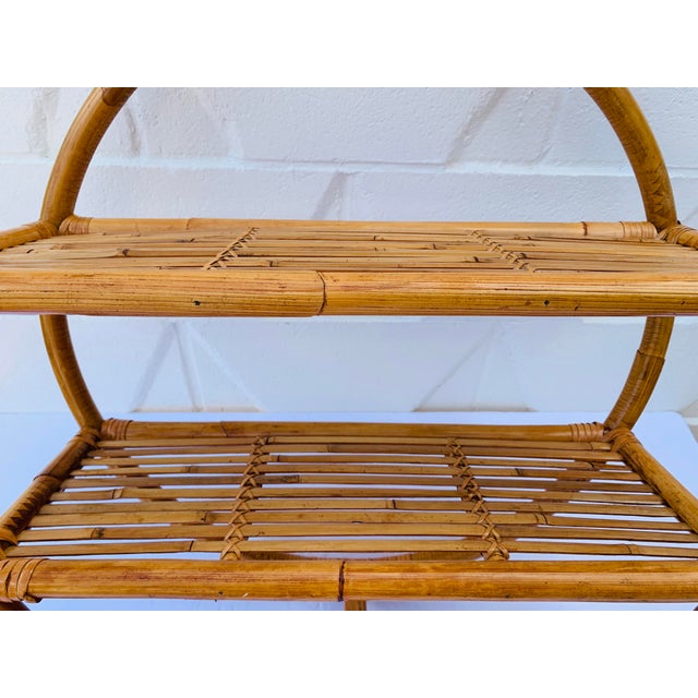 20th Century Boho Chic Round Bamboo Wall Shelf Tiki Rattan Circular