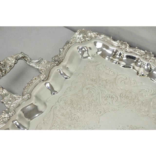 Vintage Sheridan English Victorian Silver Plated Footed Serving Platter Bar Tray For Sale - Image 9 of 14