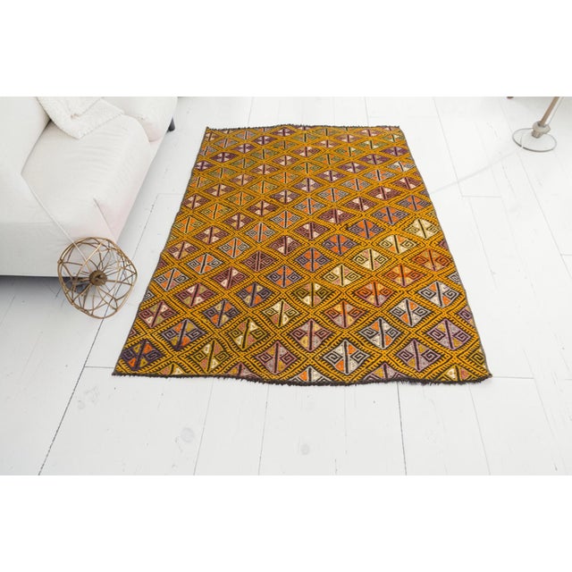 Handwoven Apricot Colour Vintage Kilim Runner For Sale - Image 10 of 10