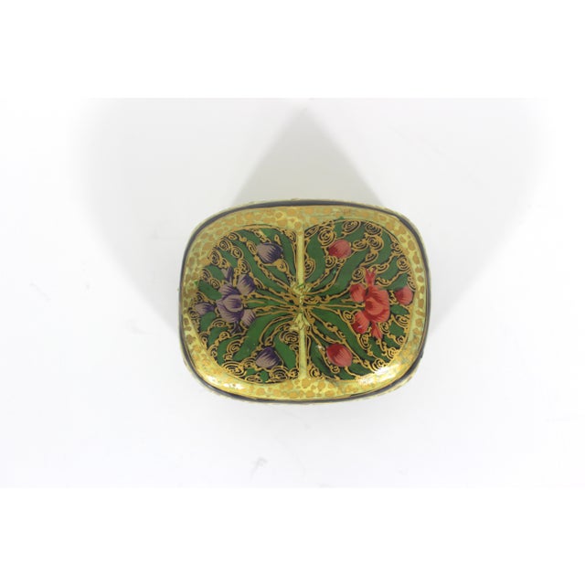 Paper Vintage Hand Painted Kashmir Lacquered Trinket Box For Sale - Image 7 of 9