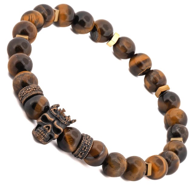 Early 21st Century King Skull Tiger's Eye Stone Beaded Bracelet For Sale - Image 5 of 7