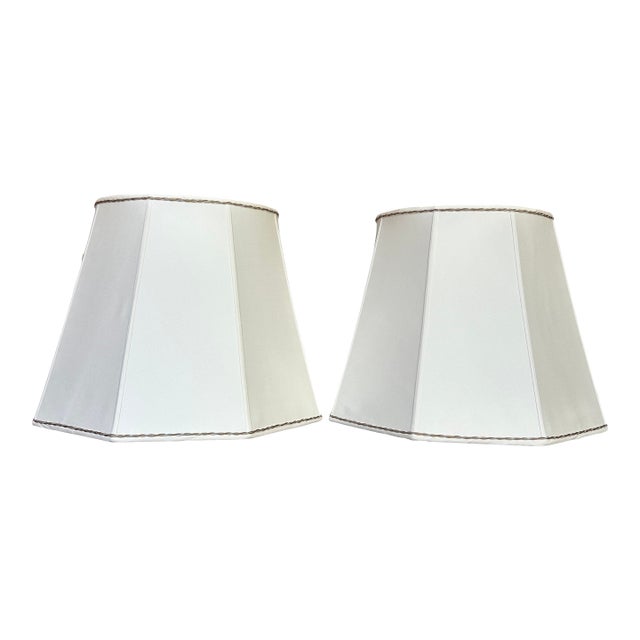 Pair of Silk Lampshades With Metallic Trim For Sale