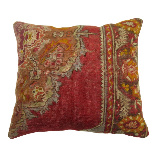 Red Pillow Made from Antique Turkish Antique Rug For Sale