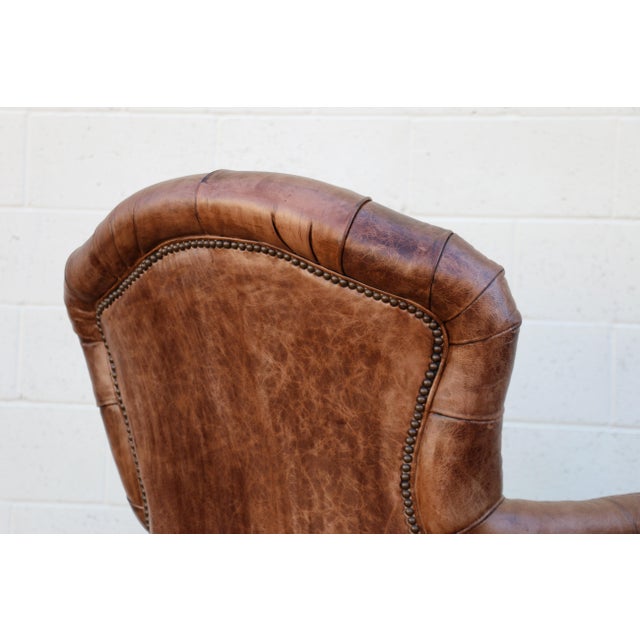 Pair of Vintage 1980s Distressed Brown Leather Tufted Library Armchairs For Sale - Image 14 of 18