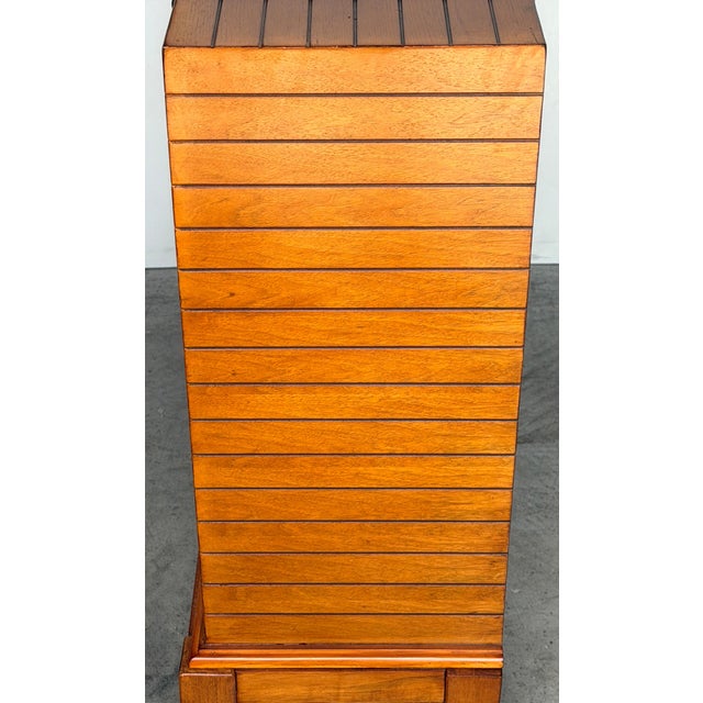 French Moderne Style Leather-Strapped Six-Drawer Chest Manner of Jacques Adnet For Sale - Image 4 of 14
