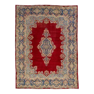 1960s Vintage Persian Kerman Handmade Floral Red Wool Rug