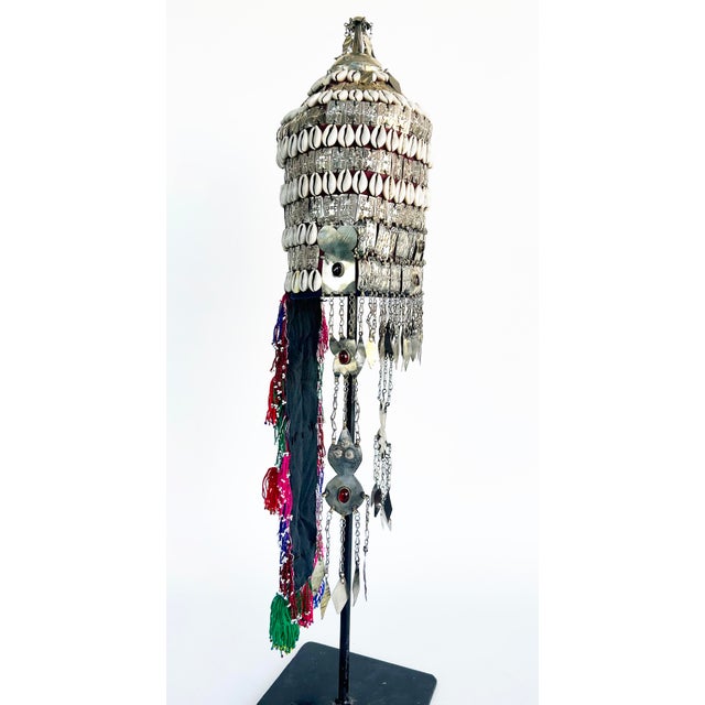 Tribal Vintage Turkman Bridal Ceremonial Headdress, Heavily Adorned on Stand For Sale - Image 3 of 11
