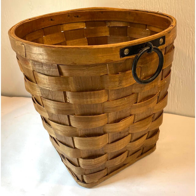 Vintage Woven Slat Wicker Planter Basket For Sale - Image 4 of 6
