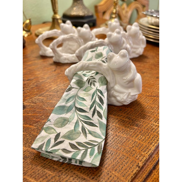 Figurative Vintage White Porcelain Frog Motif Napkin Rings From Dh Holmes New Orleans- A Set of 6 For Sale - Image 3 of 9