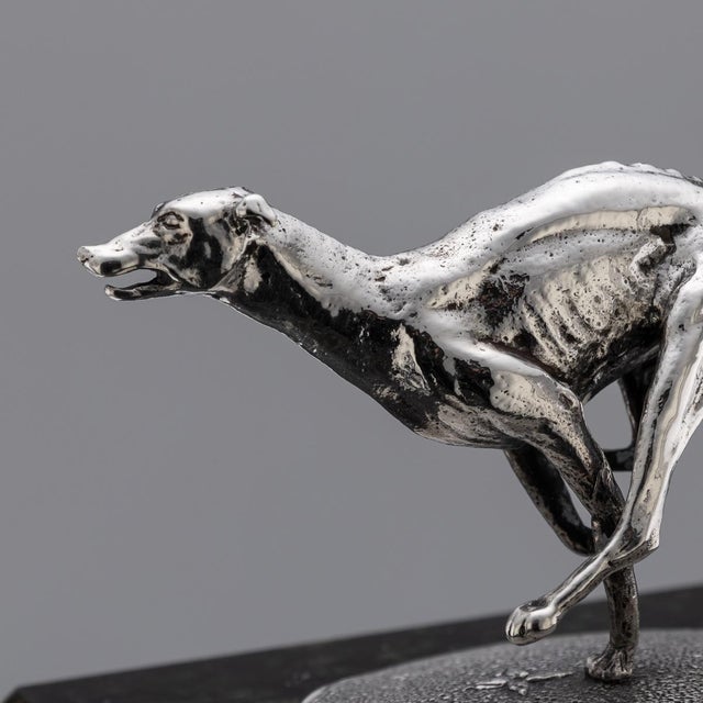 Metal Vintage 20th Century English Silver Greyhound Statue on Granite Base, 1994 For Sale - Image 7 of 12