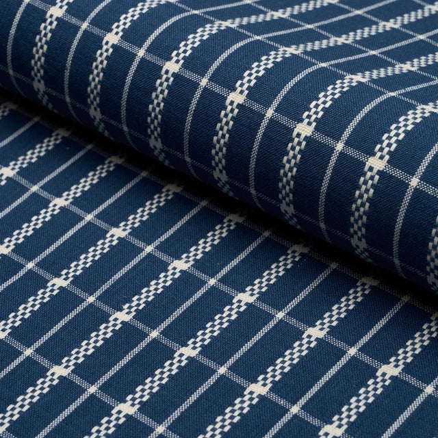 SAMPLE - Schumacher Boyd Check Fabric In Indigo For Sale