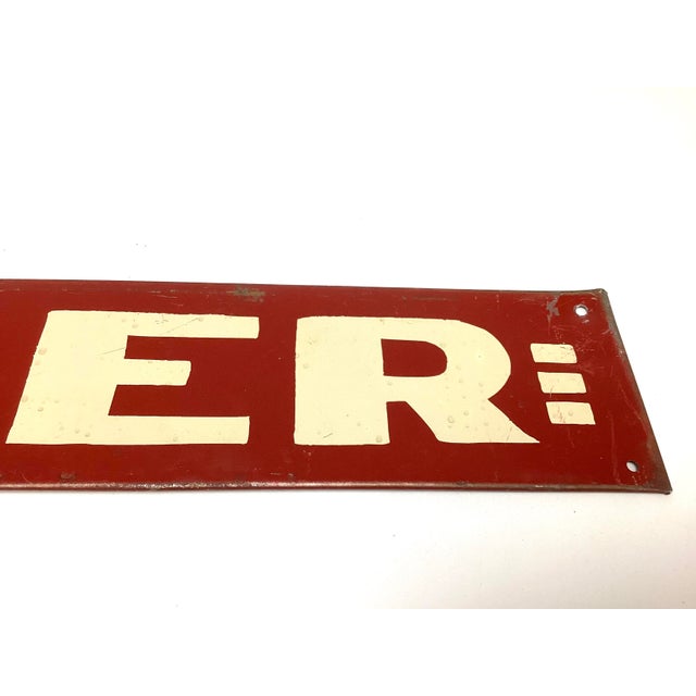 Mid-Century Modern Vintage Mummert Metal Tin Diner Sign Red & White Made in the Usa For Sale - Image 3 of 4