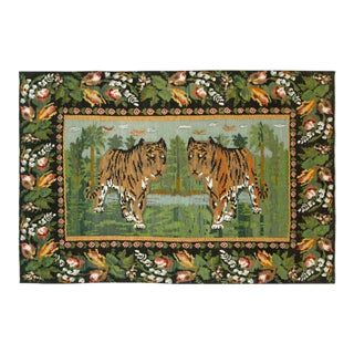 Galerie Shabab Collection Mid-20th Century Handmade Russian Bessarabian Pictorial Tiger Accent Rug For Sale