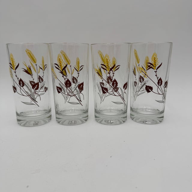 1960s Vintage Autumn Harvest Highball Glass 22k Gold Rim 10 Oz by Taylor Smith Taylor - Set of 4 For Sale - Image 5 of 8