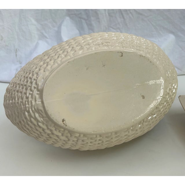Cottage Chic White Wicker Ceramic Goose Tureen With Lid For Sale In Palm Springs - Image 6 of 12