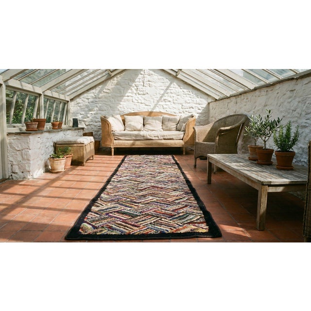 1930s Multicolor Basket Weave Antique American Hooked Rug 2'4" X 17'3" Handknotted Wool Carpet For Sale - Image 12 of 14