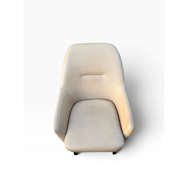 Pair of Adam Court Leather Lounge Chairs | Cream Leather on Dark Walnut Frames | Modern Designer Armchairs For Sale - Image 11 of 13