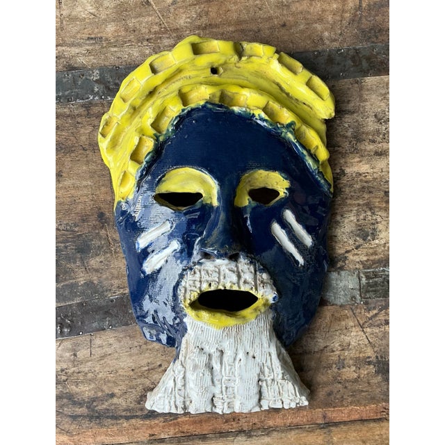 Vintage Glazed Ceramic Face Mask For Sale - Image 9 of 12