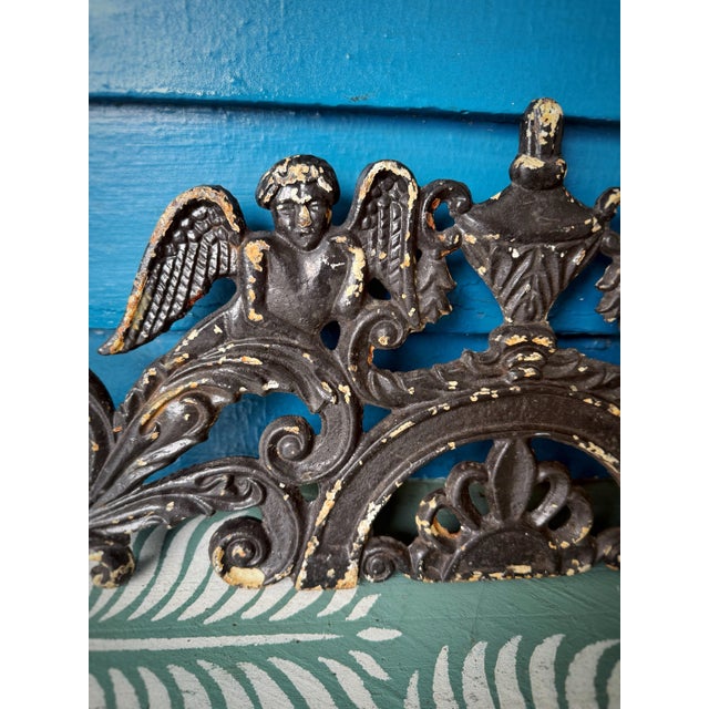 Antique Victorian Cast Iron Cherub Architectural Pediment Decorative / Wall Decor - Set of 2 For Sale - Image 9 of 12