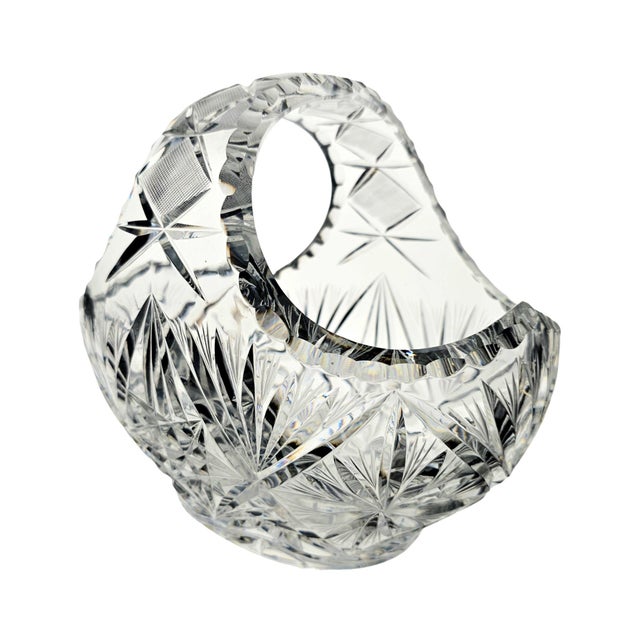 Mid 20th Century Bohemian Queen's Lace 24% Lead Crystal Bride's Basket, Czech Republic, 9.25" For Sale - Image 5 of 11