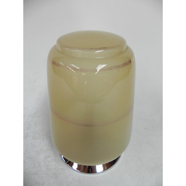 Ø glass shade: 10 cm. The lamp has a small bulb holder (E14). Origin: France, 1930s. Material: chrome-plated brass /...