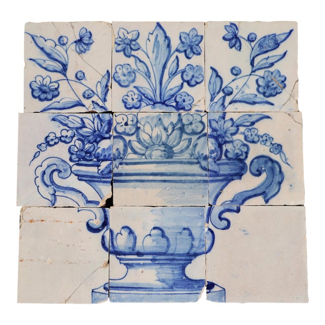 Tile Mural Panel Depicting a Baroque Jardinière With Flowers, Portuguese, 18th Century For Sale