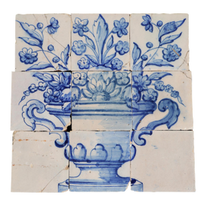 Tile Mural Panel Depicting a Baroque Jardinière With Flowers, Portuguese, 18th Century