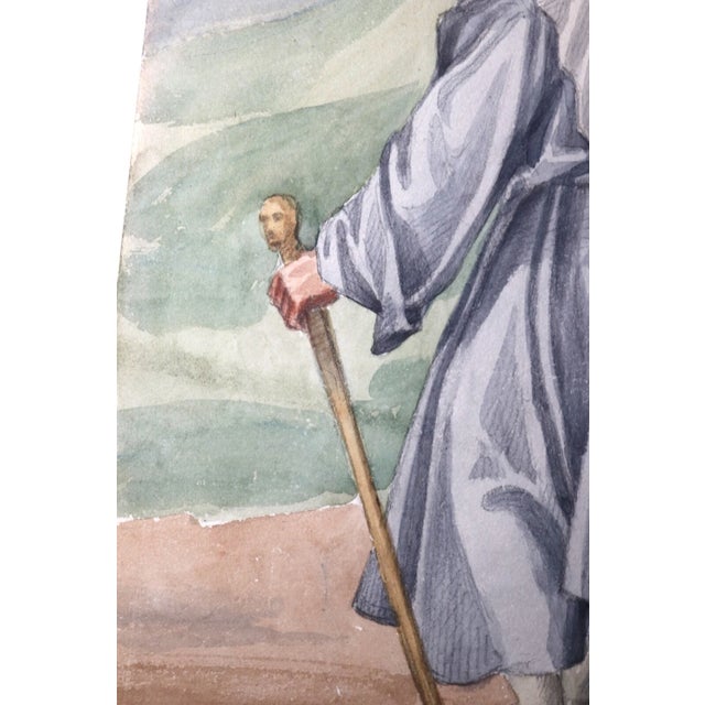 Gray 1930s Original Painted Florence Italian Watercolor Painting Andrea De Sarto For Sale - Image 8 of 12