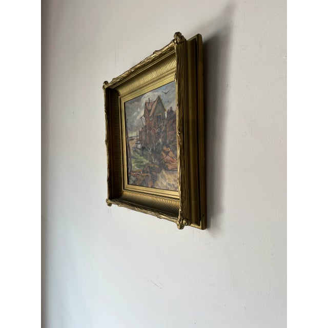 1950's S. Wolfson Fishing Dock Coastal Landscape Oil Painting For Sale - Image 4 of 12