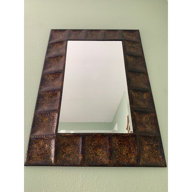Copper Hammered & Patinated Metal Beveled Vintage Mirror For Sale - Image 8 of 8