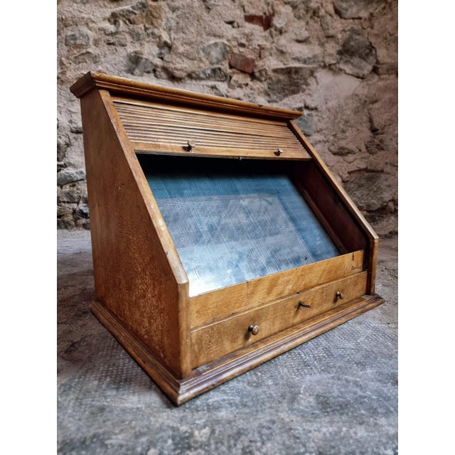 Antique Optician's Table Display Cabinet in Walnut with Roll Top, France, Early 1900s For Sale - Image 17 of 18