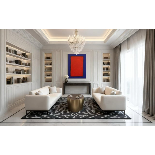 Bodasca, Red on Blue Abstract Composition, 2025, Acrylic on Canvas For Sale - Image 10 of 13