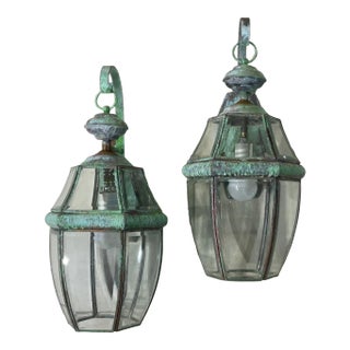 Pair of Vintage Solid Brass Wall Lanterns For Sale