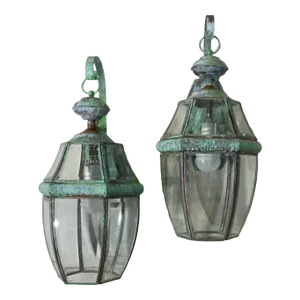 Pair of Vintage Solid Brass Wall Lanterns