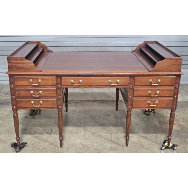 Late 20th Century Kittinger George Washington Presidental Mahogany Partner's Desk Sheraton Style For Sale - Image 9 of 11
