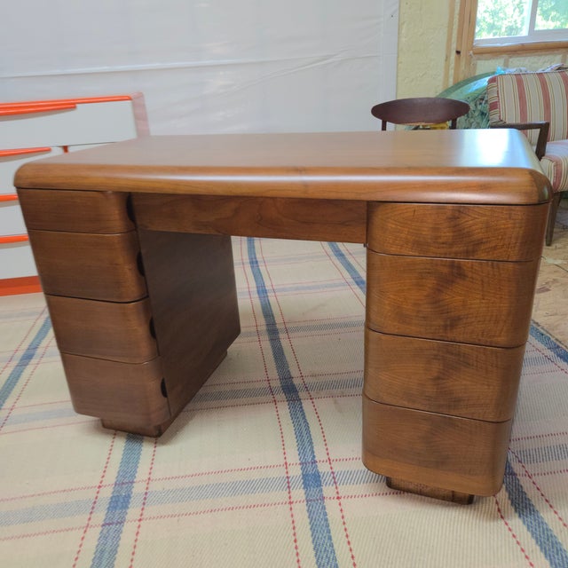 Paul Goldman Rare Art Deco Streamlined Walnut/Veneer Plywood Pedestal Desk For Sale - Image 18 of 18