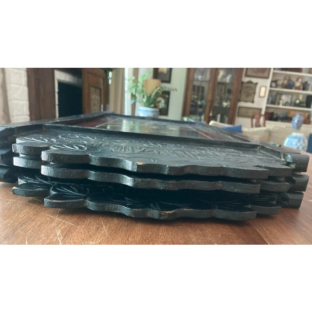 Vintage Tabletop Wooden & Mother-of-Pearl Inlaid Chinoiserie Folding Screen - Asian For Sale - Image 12 of 12